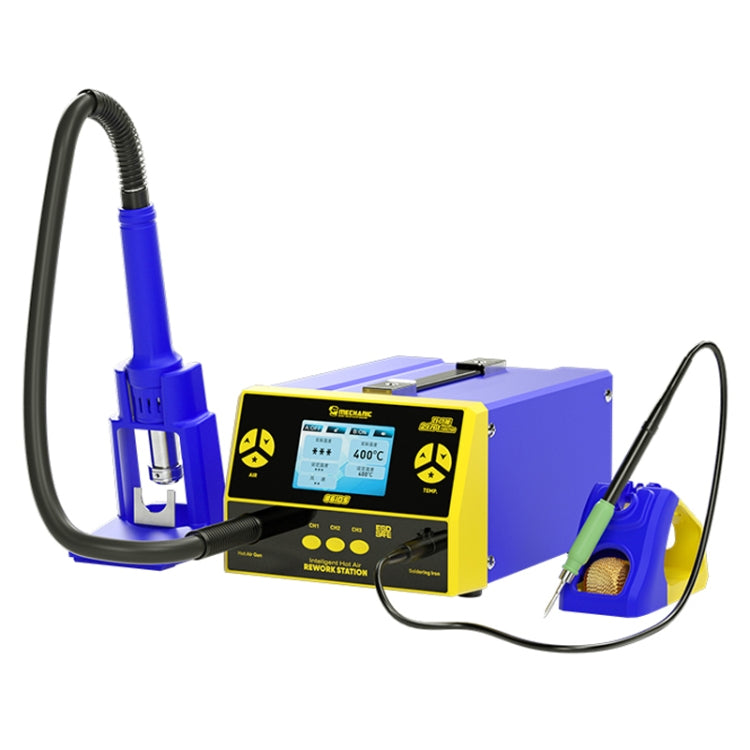 Mechanic 861DS 2 in 1 Dual Function Hot Air Gun and Electric Soldering Station with color display and ergonomic design.