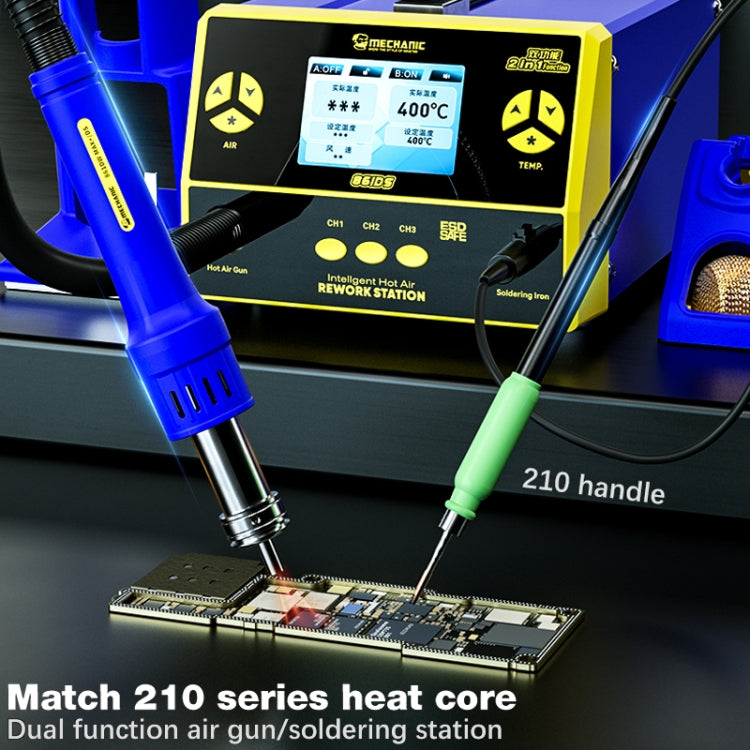 Mechanic 861DS 2 in 1 Dual Function Hot Air Gun and Electric Soldering Station with color display and ergonomic design.