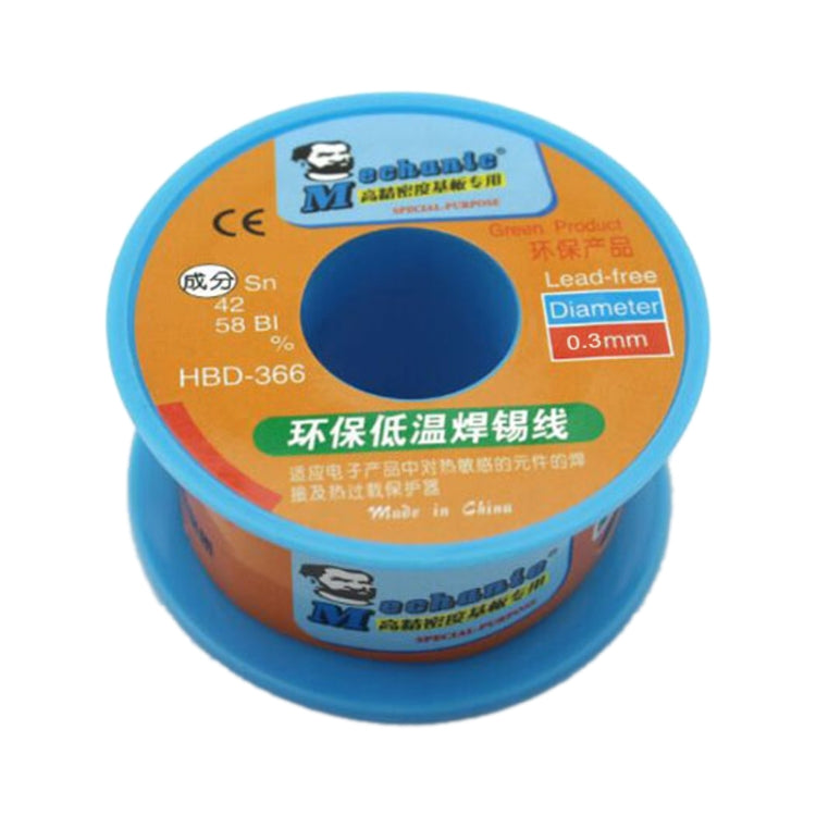 Mechanic HBD-366 40g Tin Solder Wire in a compact tin, showcasing its lead-free rosin core and low melting point for efficient soldering.