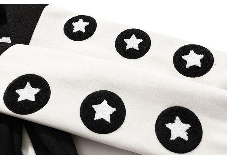 Men's bomber jacket featuring hamburger patch and letter embroidery, designed for autumn wear with a loose fit and hip hop style.