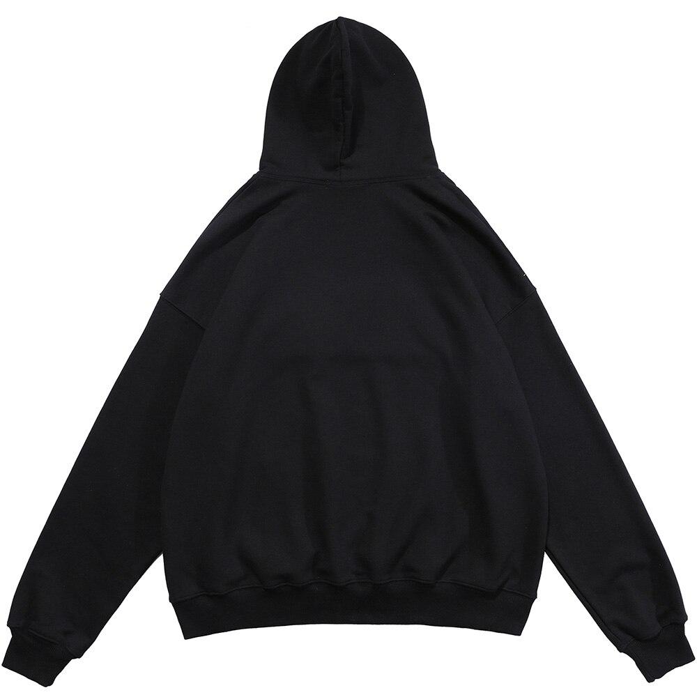 Men's hooded sweatshirt featuring colorful letter patches and diamond accents, with a large front pocket, perfect for casual streetwear.