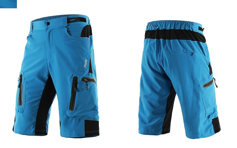Men's outdoor sports cycling shorts designed for MTB and downhill biking, featuring water-resistant fabric and reflective elements for safety.