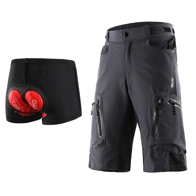 Men's outdoor sports cycling shorts designed for MTB and downhill biking, featuring water-resistant fabric and reflective elements for safety.