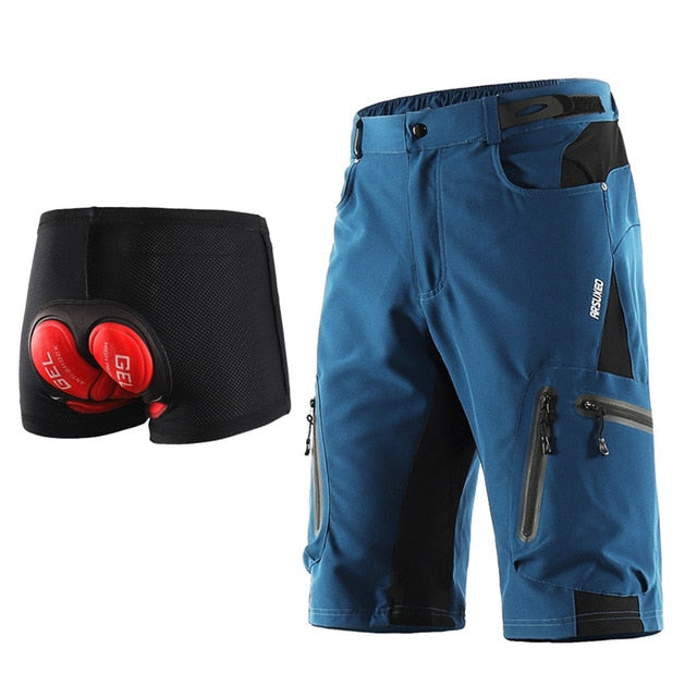 Men's outdoor sports cycling shorts designed for MTB and downhill biking, featuring water-resistant fabric and reflective elements for safety.