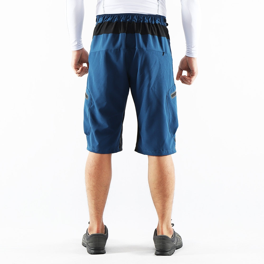 Men's outdoor sports cycling shorts designed for MTB and downhill biking, featuring water-resistant fabric and reflective elements for safety.