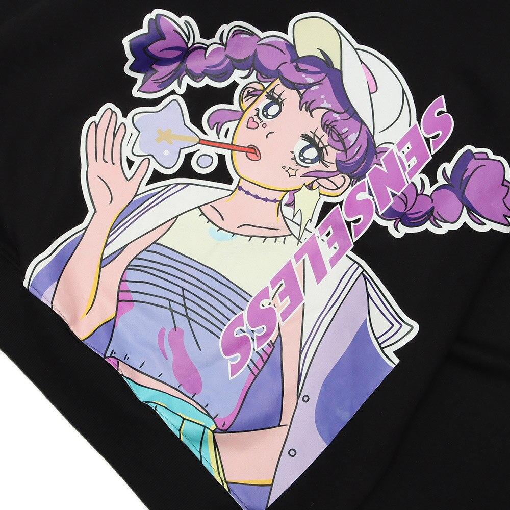 Men's purple hair girl anime print pullover, featuring a cozy plus velvet material and hooded design, perfect for autumn and winter wear.
