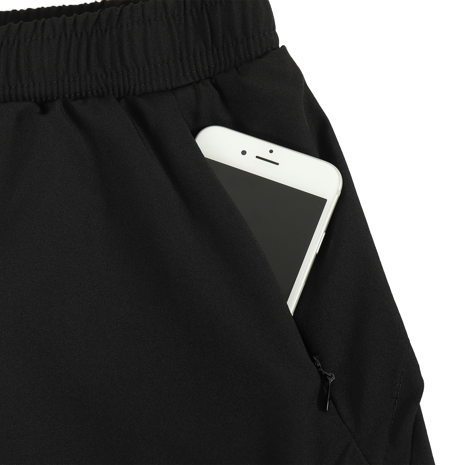 Men's 2 in 1 running shorts featuring quick-dry fabric, zipper pockets, and a stylish patchwork design, ideal for active training.