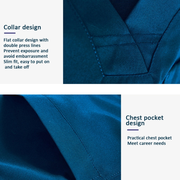 Men's long-sleeved scrub top and pants set in dark green, made from cotton and polyester, designed for dental and pet care professionals.