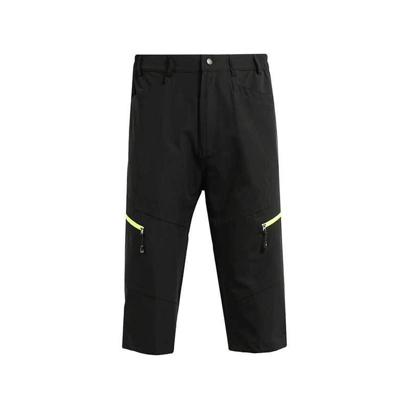 Men's summer outdoor sports 3/4 cycling pants in black, featuring breathable fabric and zipper fly closure, ideal for downhill MTB.