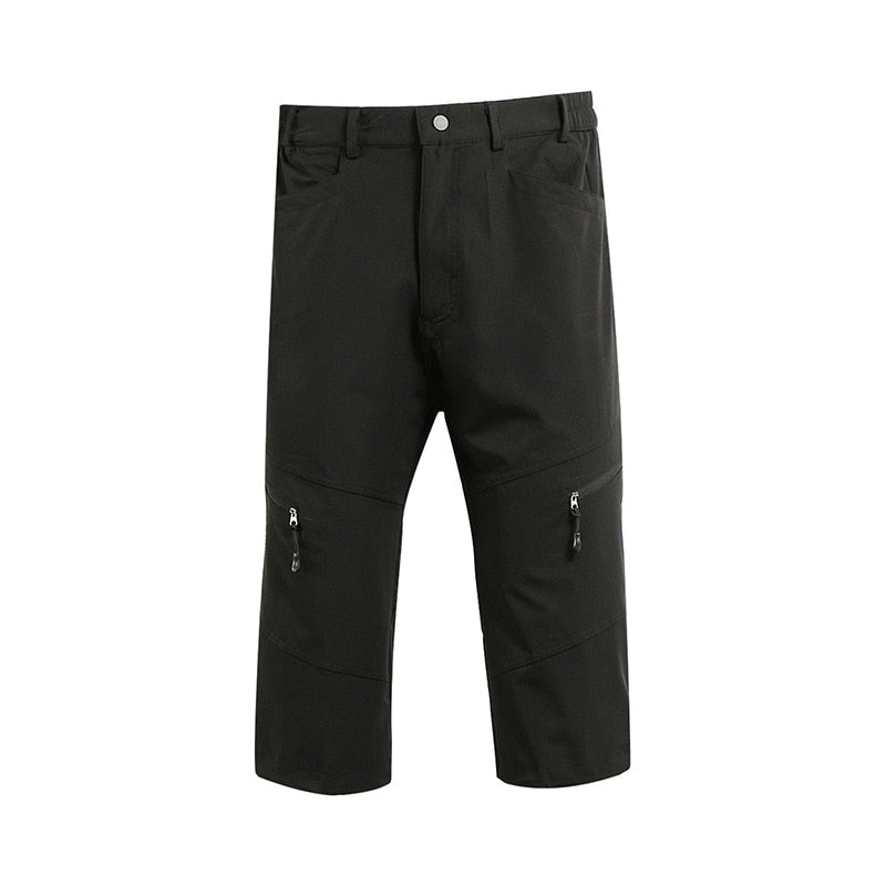 Men's summer outdoor sports 3/4 cycling pants in black, featuring breathable fabric and zipper fly closure, ideal for downhill MTB.
