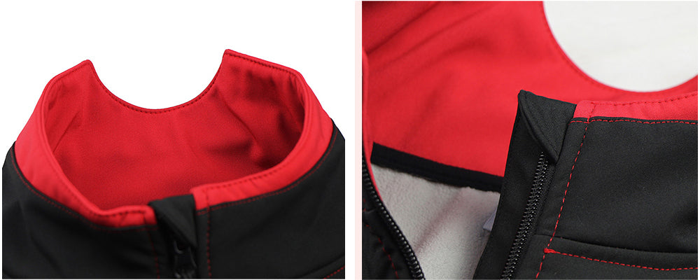 Men's winter thermal cycling jacket in black, featuring windproof and waterproof materials, reflective elements, and multiple pockets for convenience.