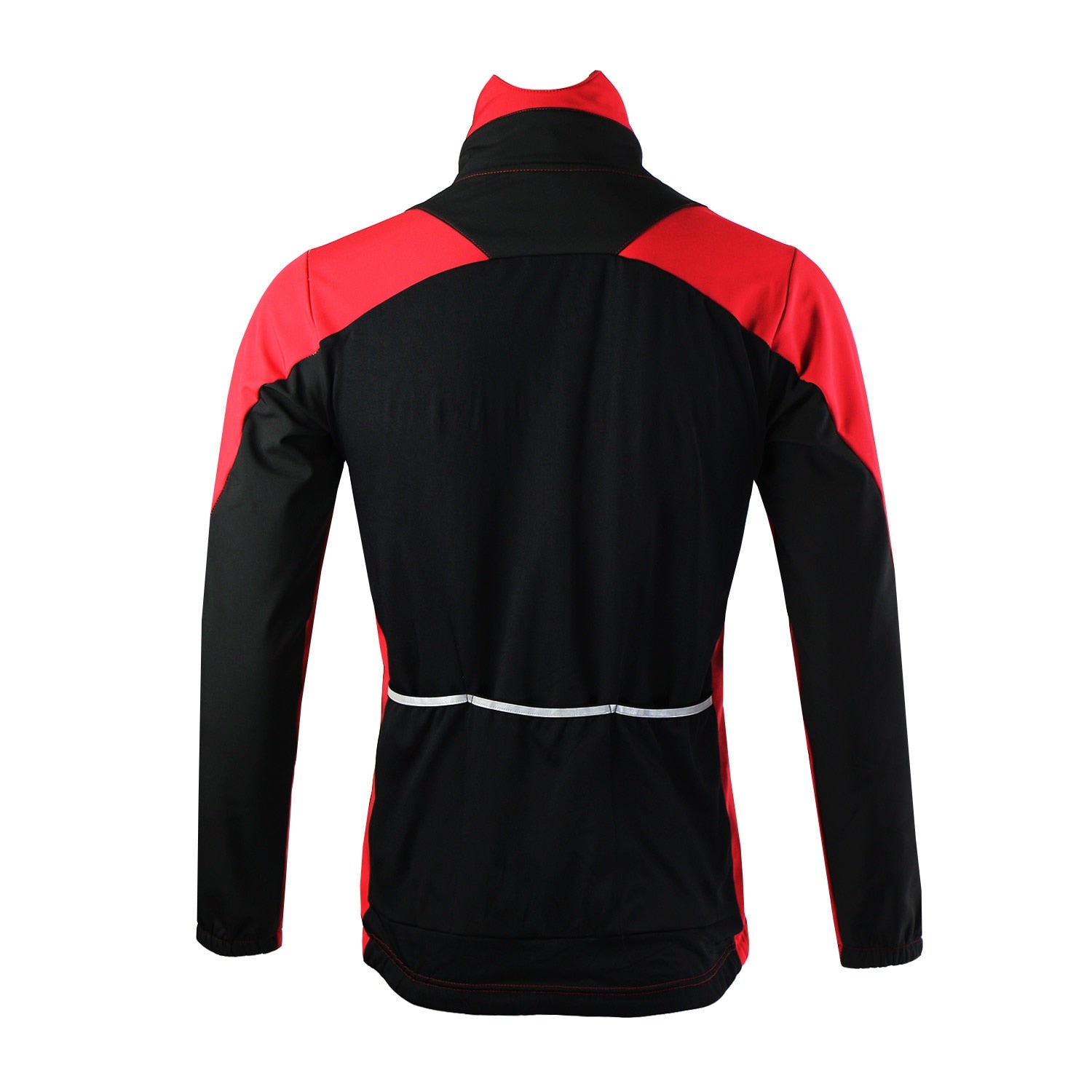 Men's winter thermal cycling jacket in black, featuring windproof and waterproof materials, reflective elements, and multiple pockets for convenience.