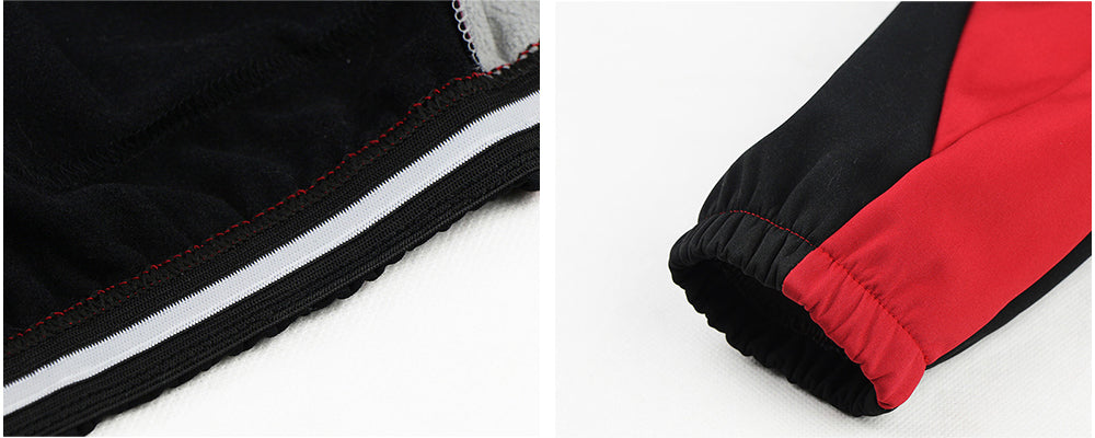 Men's winter thermal cycling jacket in black, featuring windproof and waterproof materials, reflective elements, and multiple pockets for convenience.