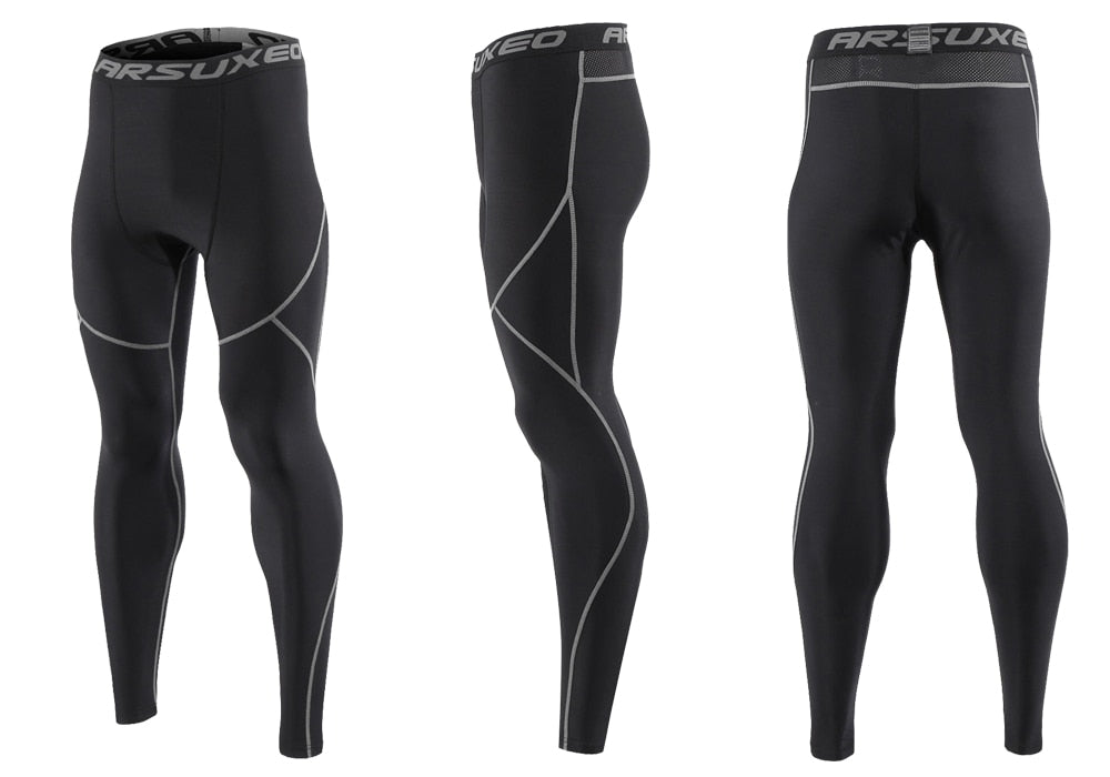 Men's winter thermal fleece running tights in black, designed for warmth and comfort during outdoor workouts.
