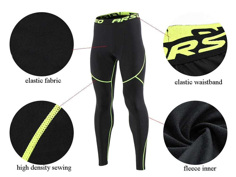 Men's winter thermal fleece running tights in black, designed for warmth and comfort during outdoor workouts.