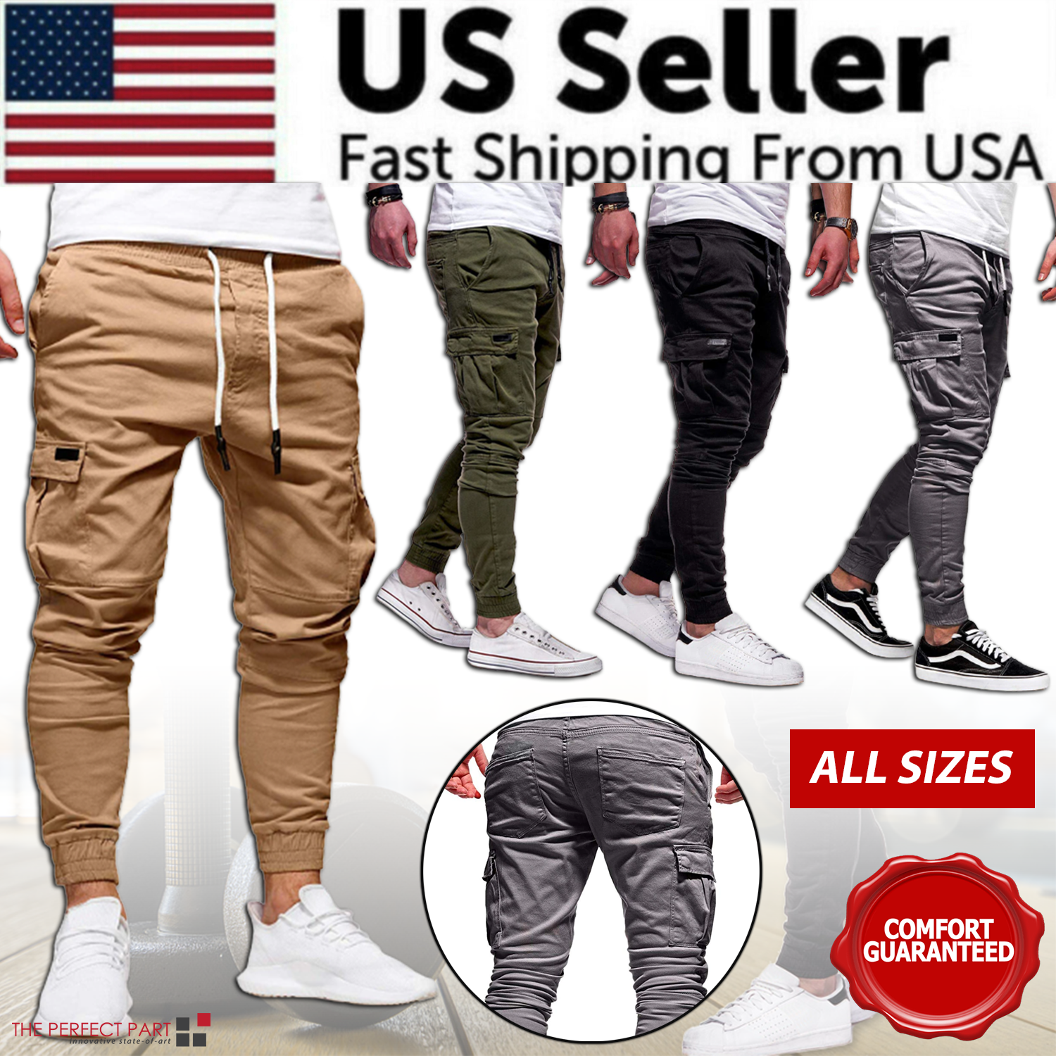Men's Casual Joggers Pants in various colors, showcasing breathable fabric and reinforced pockets, ideal for workouts and casual wear.