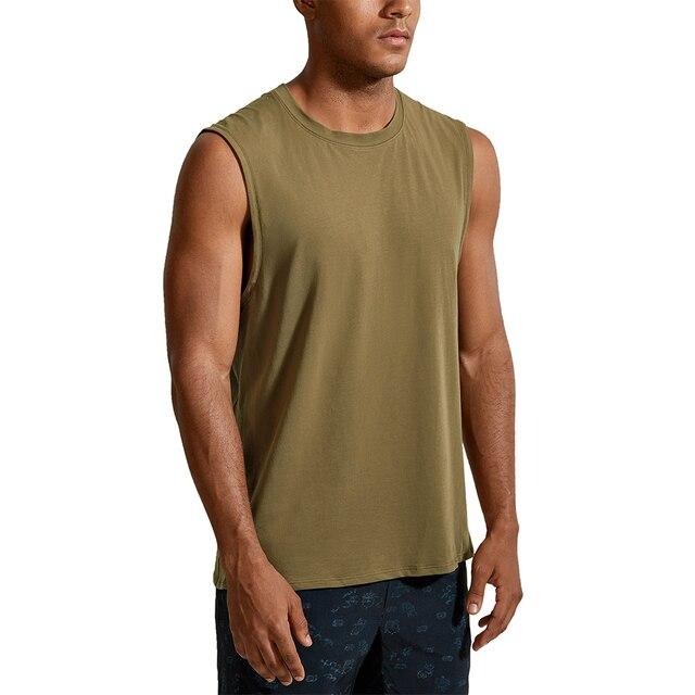 Men's lightweight Pima cotton workout tank top in a plain design, showcasing its sleeveless style and moisture-wicking fabric.
