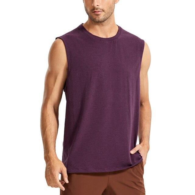 Men's lightweight Pima cotton workout tank top in a plain design, showcasing its sleeveless style and moisture-wicking fabric.