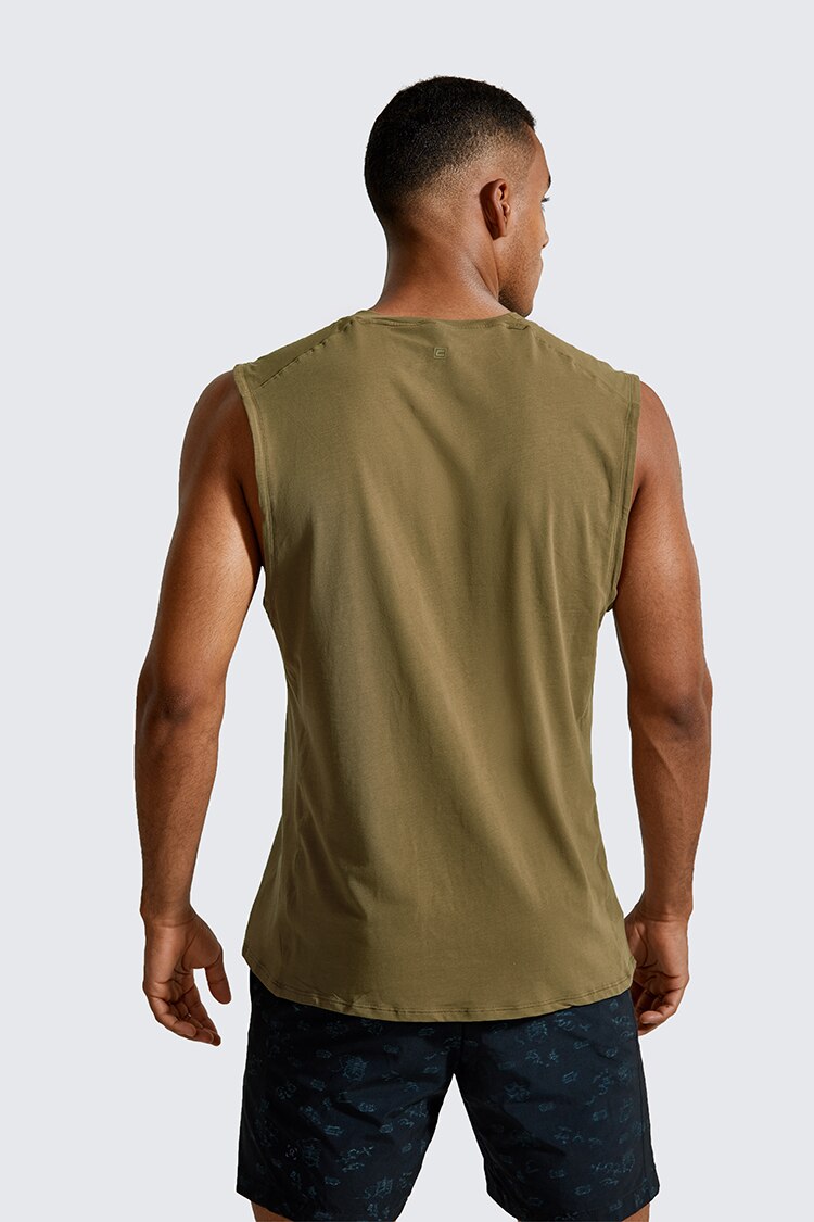 Men's lightweight Pima cotton workout tank top in a plain design, showcasing its sleeveless style and moisture-wicking fabric.