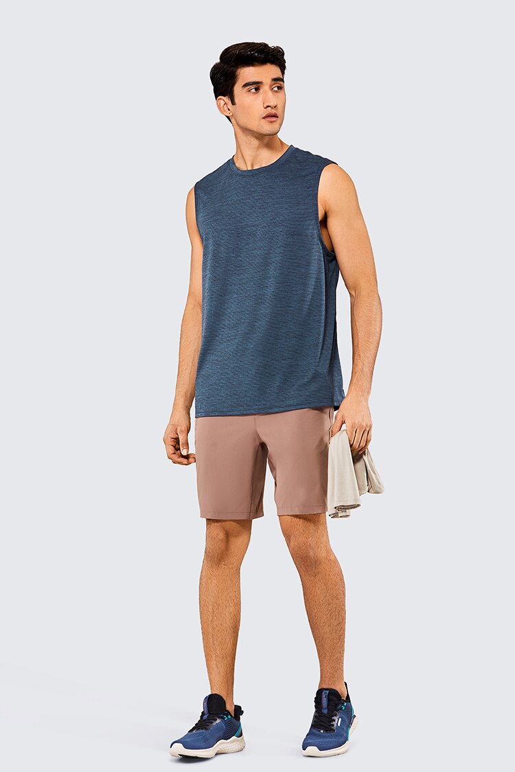 Men's moisture-wicking sleeveless muscle tank top made from lightweight Pima cotton, ideal for workouts and casual wear.