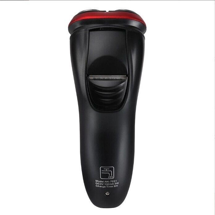 Men's Razor Rotary Waterproof Electric Shaver with pop-up trimmer, designed for wet and dry use, featuring a sleek red design.