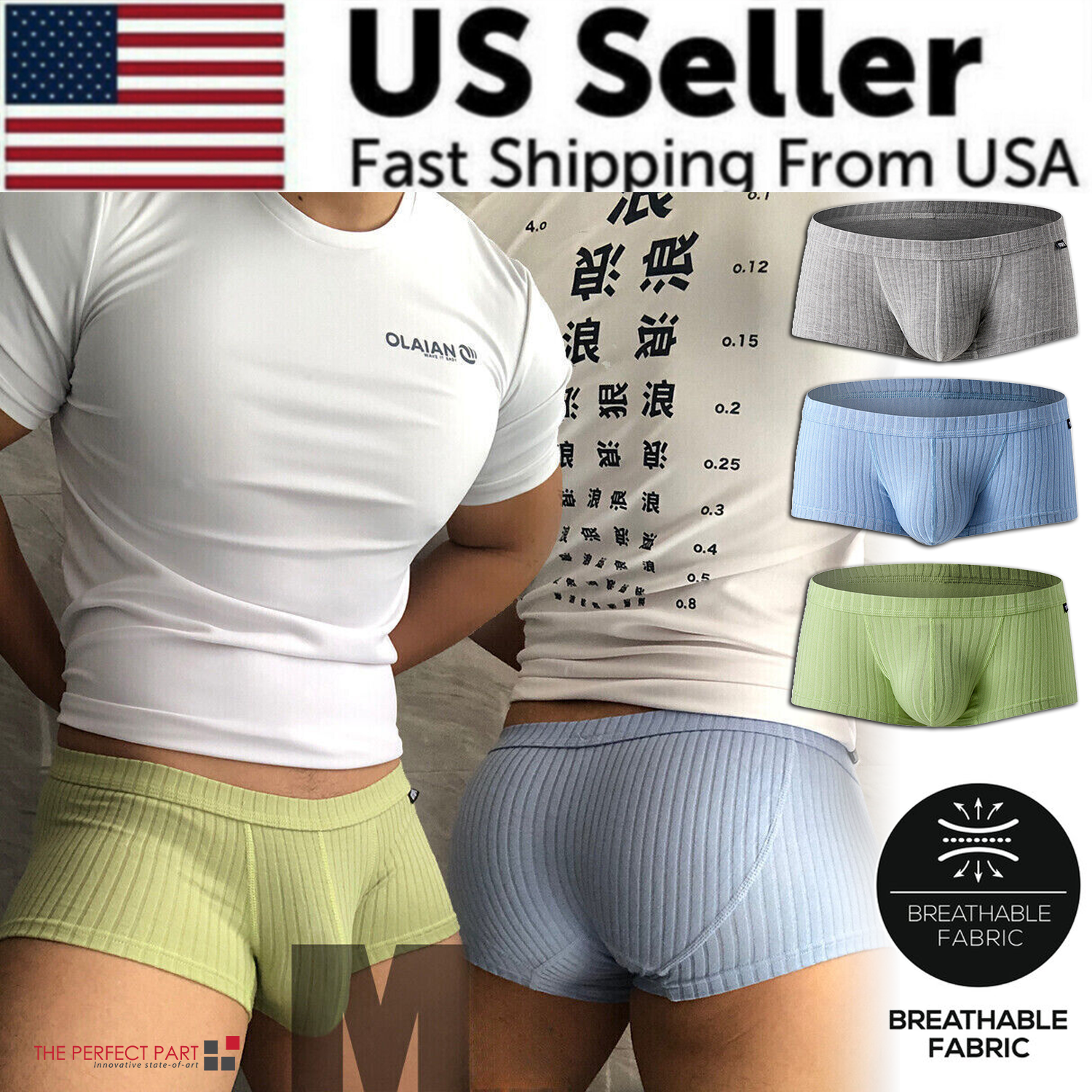 Men's sexy low waist underwear featuring U pouch design and striped shorts style, made from breathable viscose blend fabric.