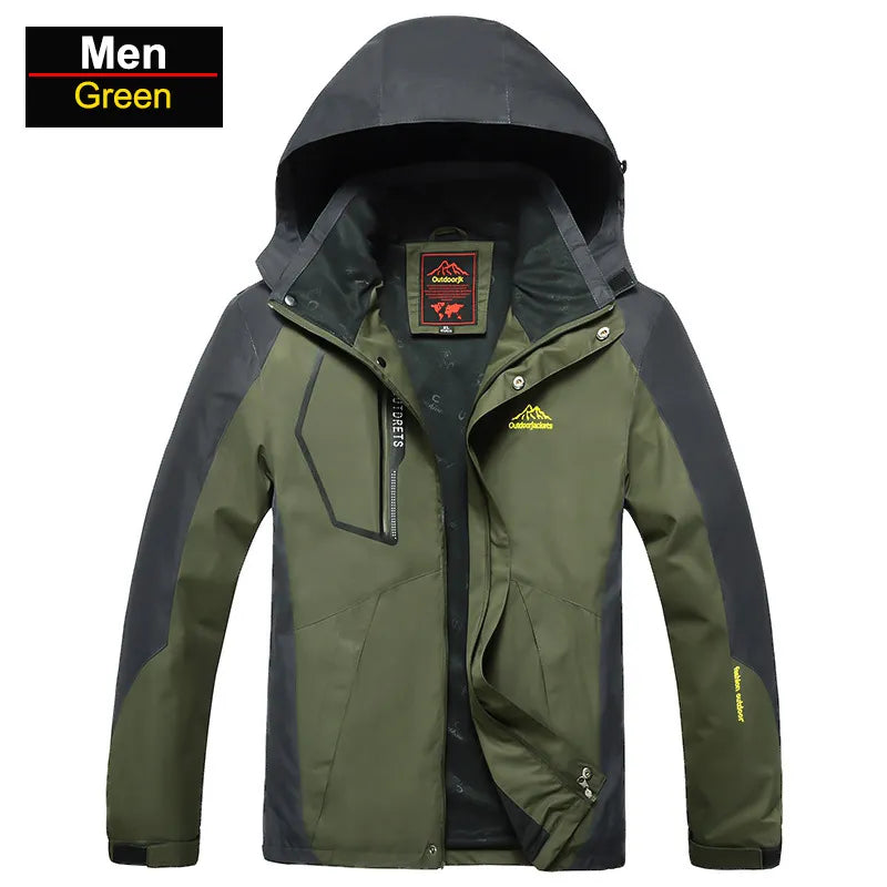 Men's Waterproof Hiking Jacket in large size, showcasing its windproof and waterproof features, perfect for outdoor activities.
