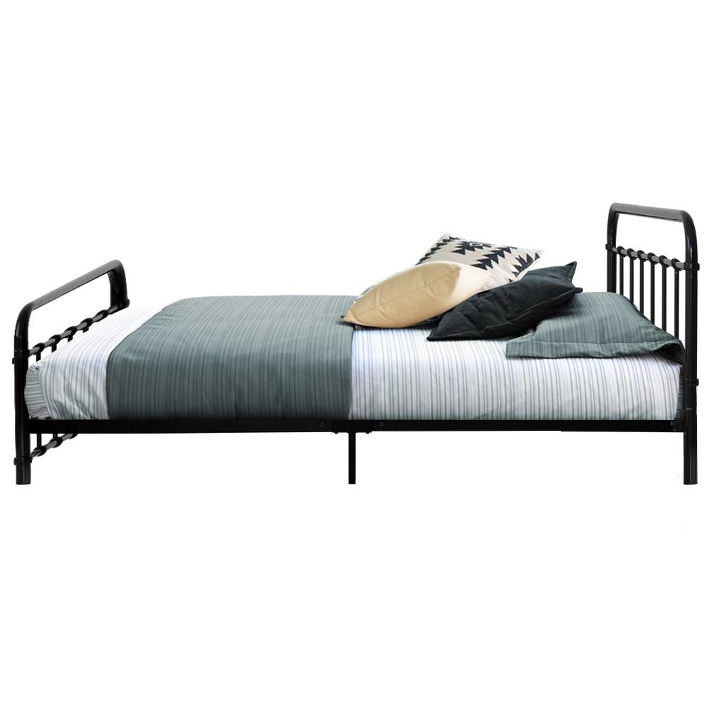 Leo Metal Bed Frame in black, showcasing its elegant country-style design and sturdy construction.