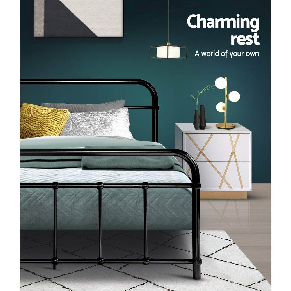 Leo Metal Bed Frame in black, showcasing its elegant country-style design and sturdy construction.