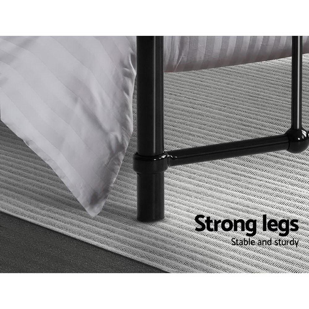 Leo Black Metal Bed Frame, queen size platform foundation with a sturdy steel construction and elegant country-style design.
