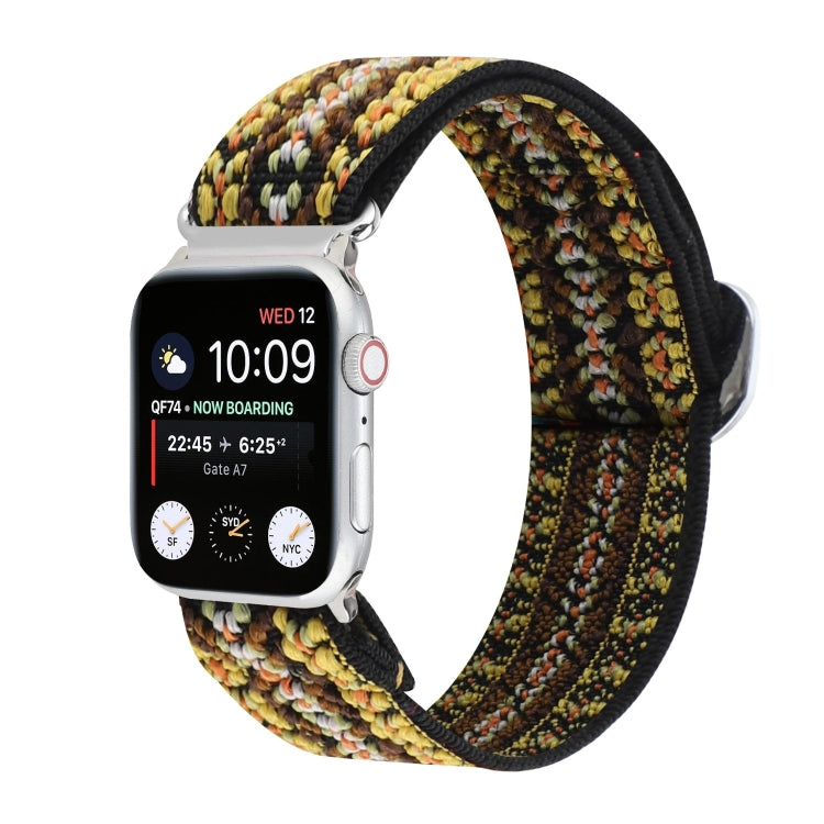 Metal Japanese Buckle Elastic Nylon Watch Band for Apple Watch, featuring a stylish design and adjustable length for comfort.