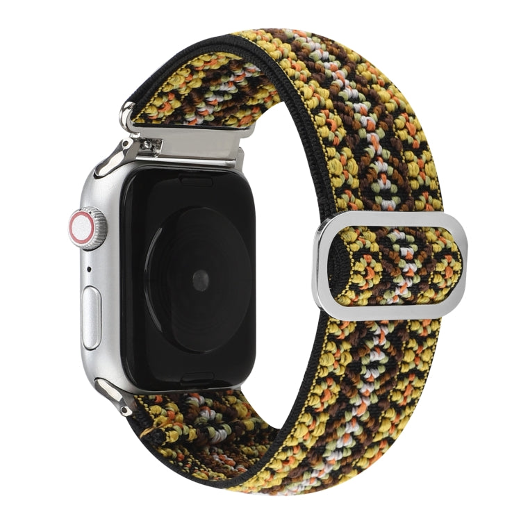 Metal Japanese Buckle Elastic Nylon Watch Band for Apple Watch, featuring a stylish design and adjustable length for comfort.