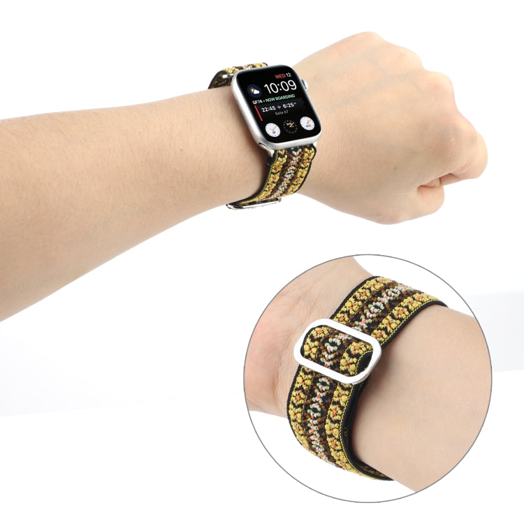 Metal Japanese Buckle Elastic Nylon Watch Band for Apple Watch, featuring a stylish design and adjustable length for comfort.