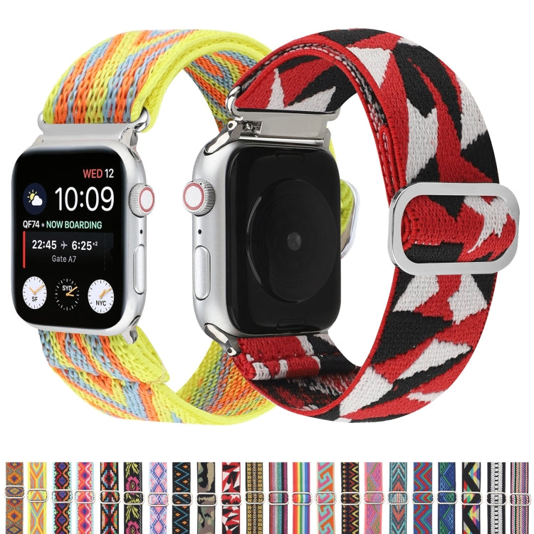Metal Japanese Buckle Elastic Nylon Watch Band for Apple Watch, featuring a stylish design and adjustable length for comfort.