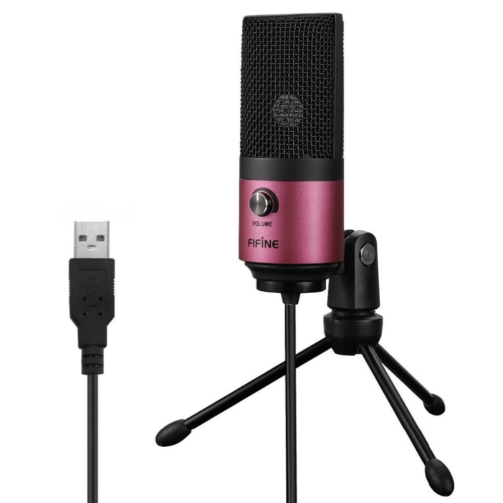 MIC Fifine Desktop Condenser Microphone in pink color, designed for YouTube videos and live broadcasts, featuring a compact tabletop design.