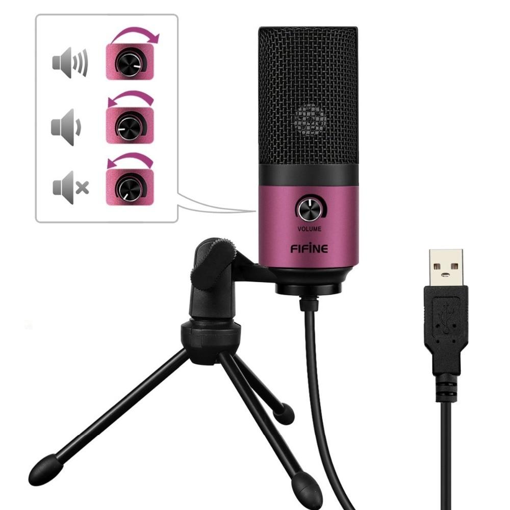 MIC Fifine Desktop Condenser Microphone in pink color, designed for YouTube videos and live broadcasts, featuring a compact tabletop design.