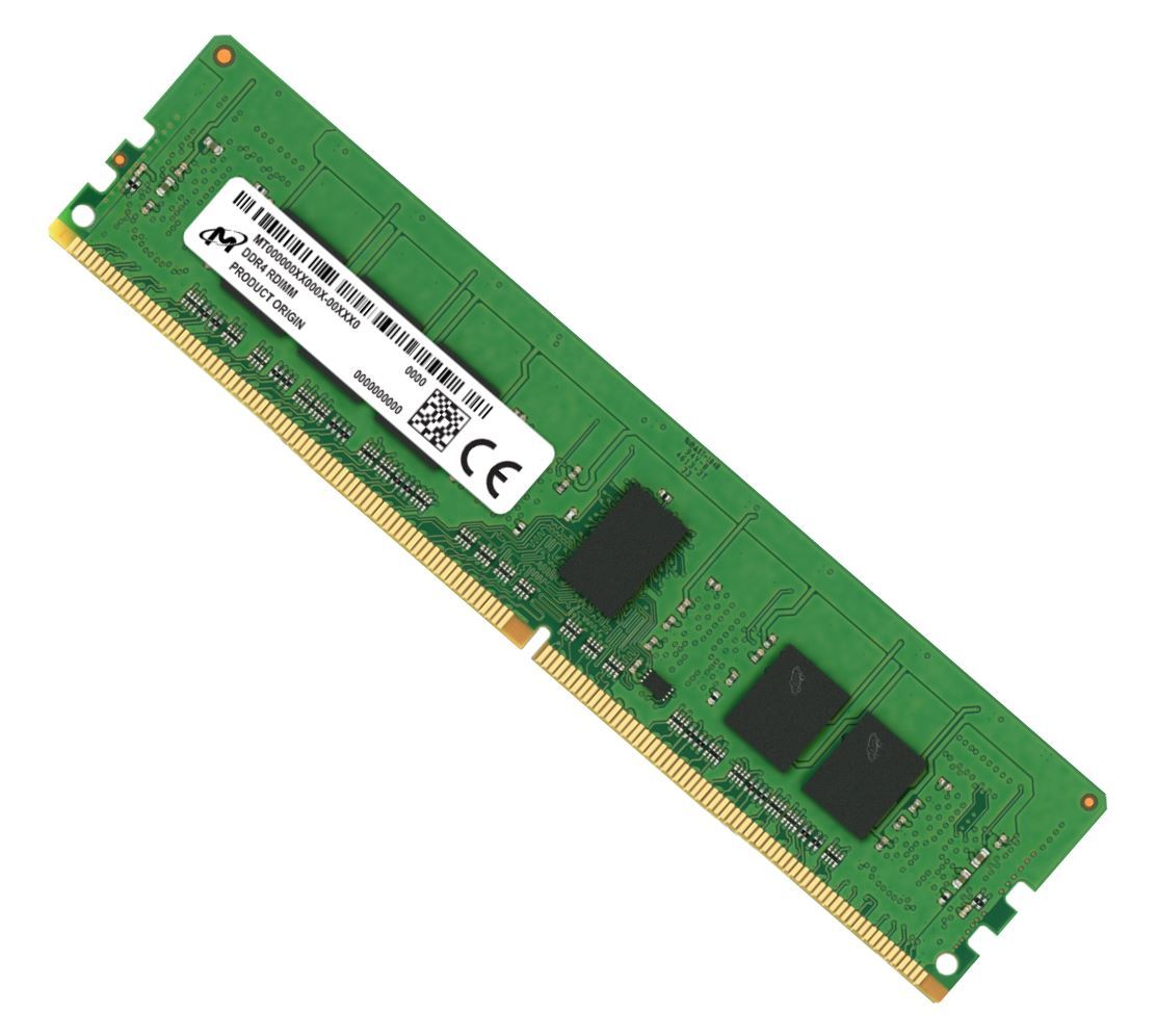 Micron 8GB DDR4 RDIMM memory module with ECC technology, designed for server performance enhancement.