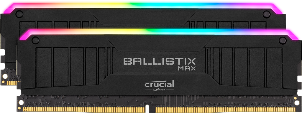 Crucial Ballistix MAX RGB 32GB DDR4 UDIMM 4000MHz memory kit with customizable RGB lighting and aluminum heat spreaders.