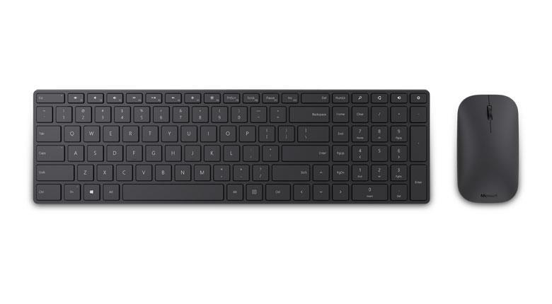 MICROSOFT Bluetooth Designer Desktop Ultrathin Keyboard and Mouse set, showcasing a sleek and modern design with a full-sized keyboard and chiclet-style keys.
