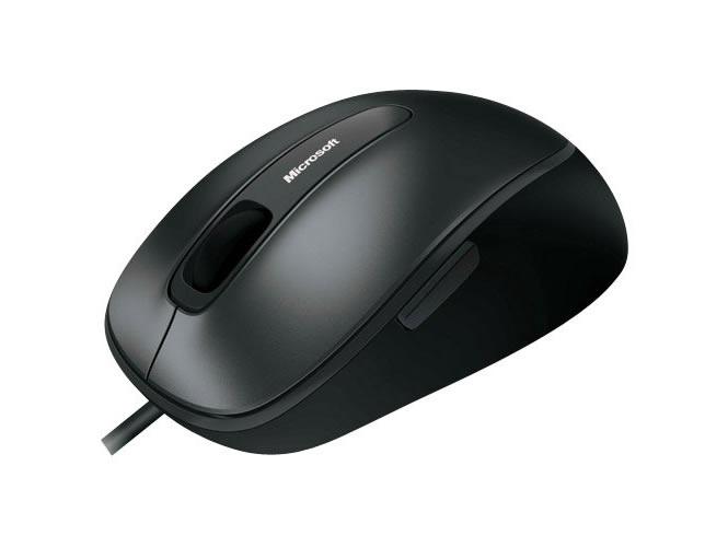 Microsoft Comfort Mouse 4500 showcasing ergonomic design and BlueTrack Technology with a tilt wheel for enhanced navigation.