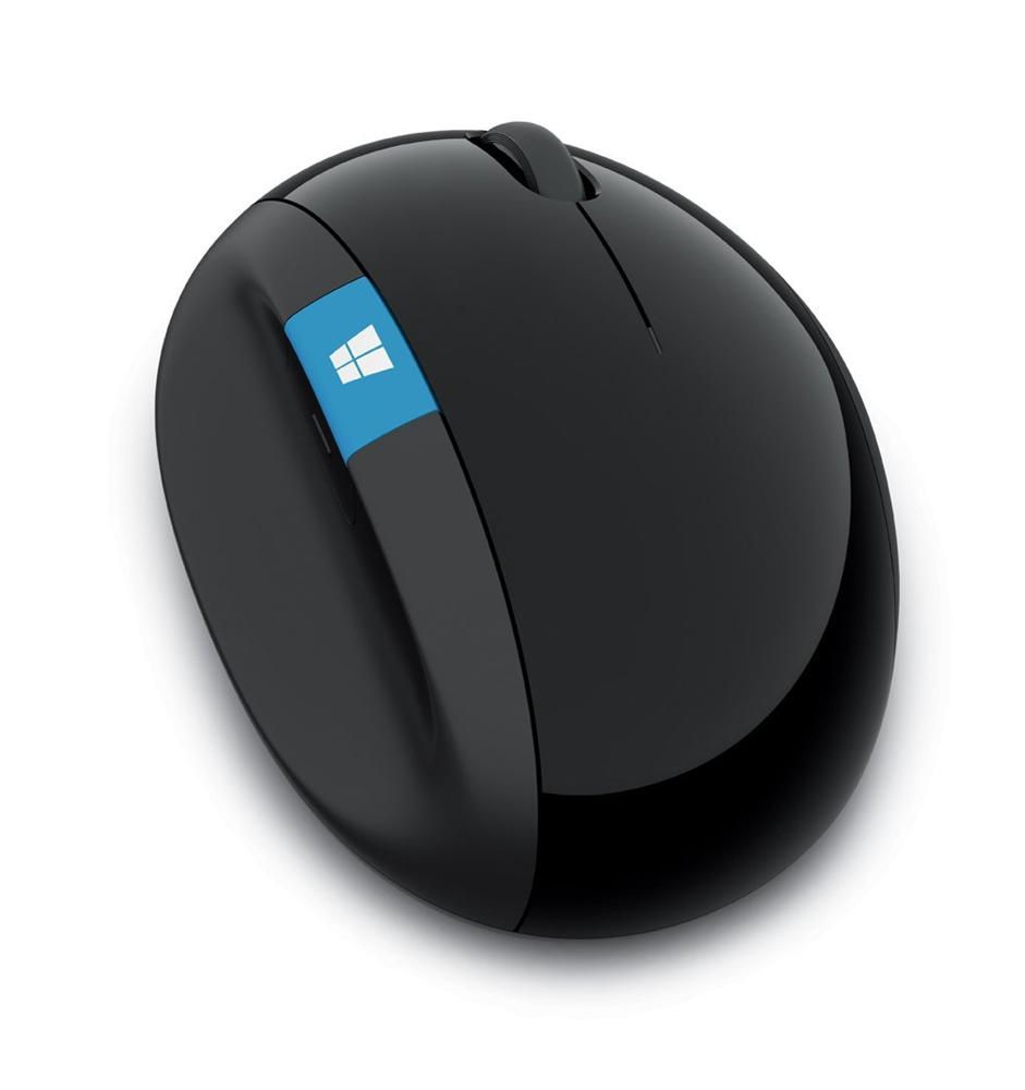 Microsoft Sculpt Ergonomic Mouse in black, showcasing its sleek design and ergonomic shape for comfortable use.