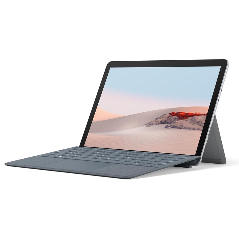 Microsoft Surface Go 2 tablet with 10.5-inch FHD touchscreen, Intel Pentium Gold processor, and sleek design.