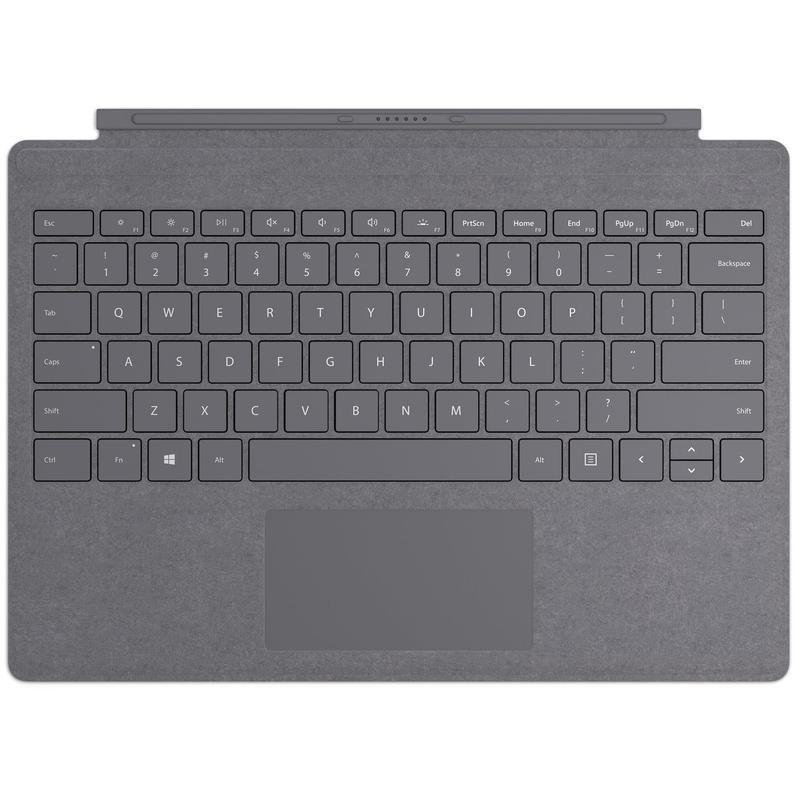 Microsoft Surface Pro Signature Type Cover in light color, showcasing its sleek design and full-sized keyboard.