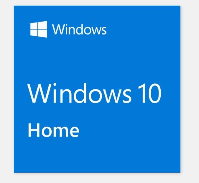 Microsoft Windows 10 Home OEM 64-bit DVD packaging showcasing the product and its features.