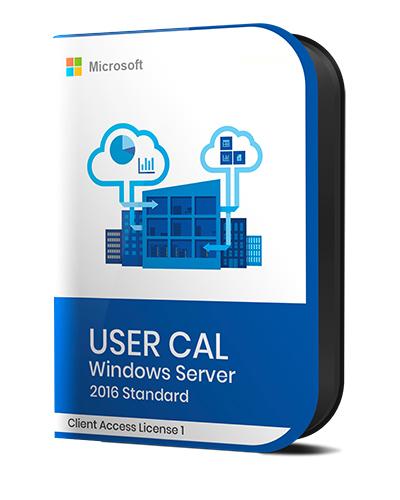 Microsoft Windows Server Standard 2016 box with Single User CAL, showcasing its features and branding.