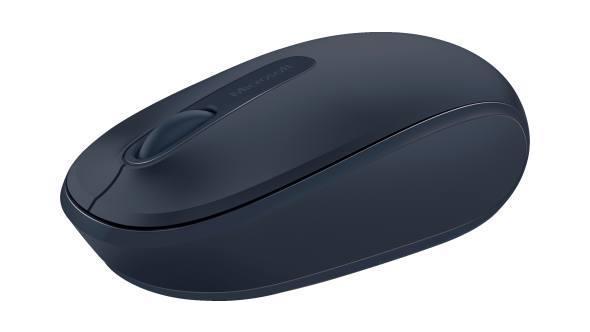 Microsoft Wireless Mobile Mouse 1850 in Wool Blue, featuring a sleek design and mini USB transceiver for portability.
