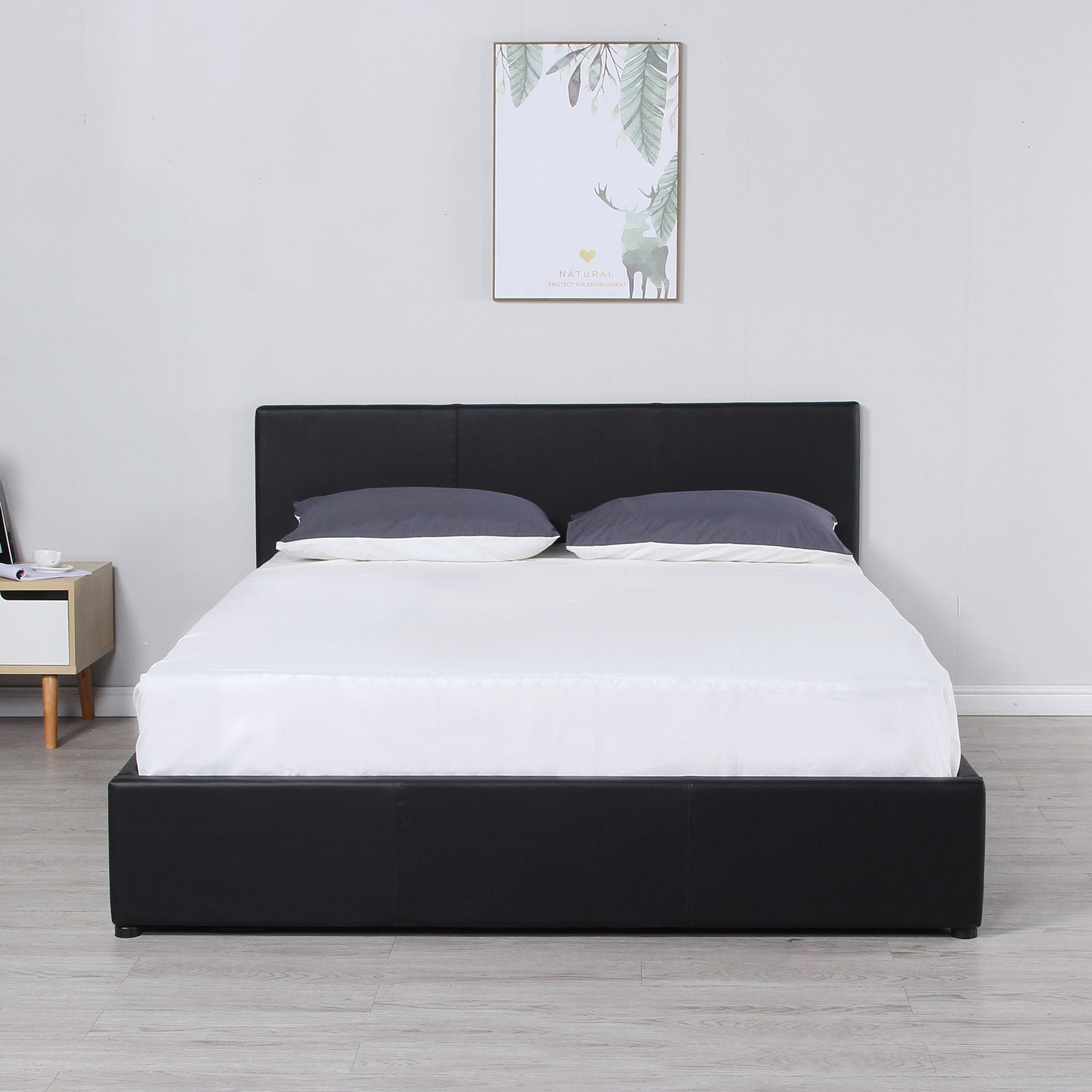 Milano Luxury Gas Lift Bed Frame and Headboard in Queen Black, showcasing modern design and gas lift functionality.