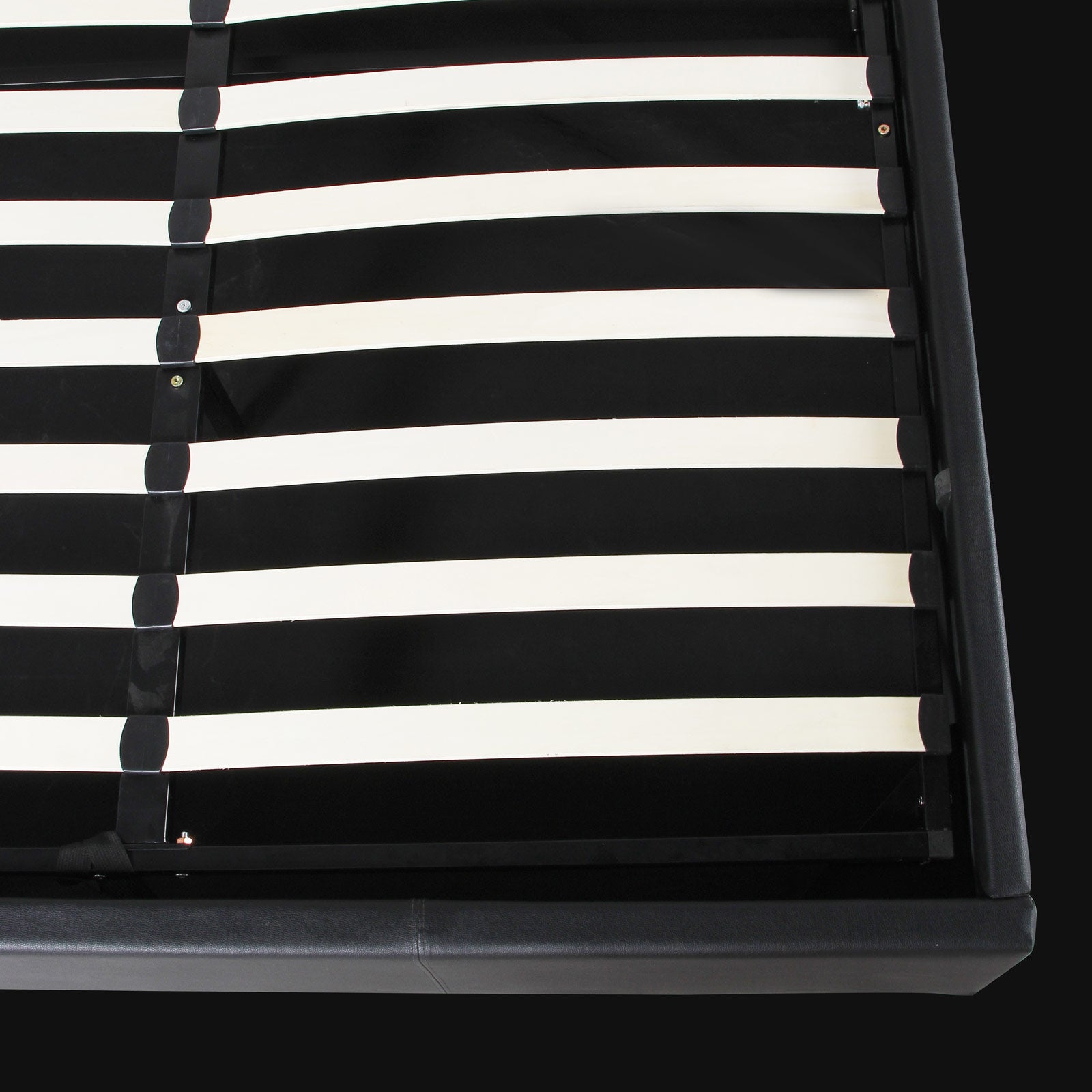 Milano Luxury Gas Lift Bed Frame and Headboard in Queen Black, showcasing modern design and gas lift functionality.