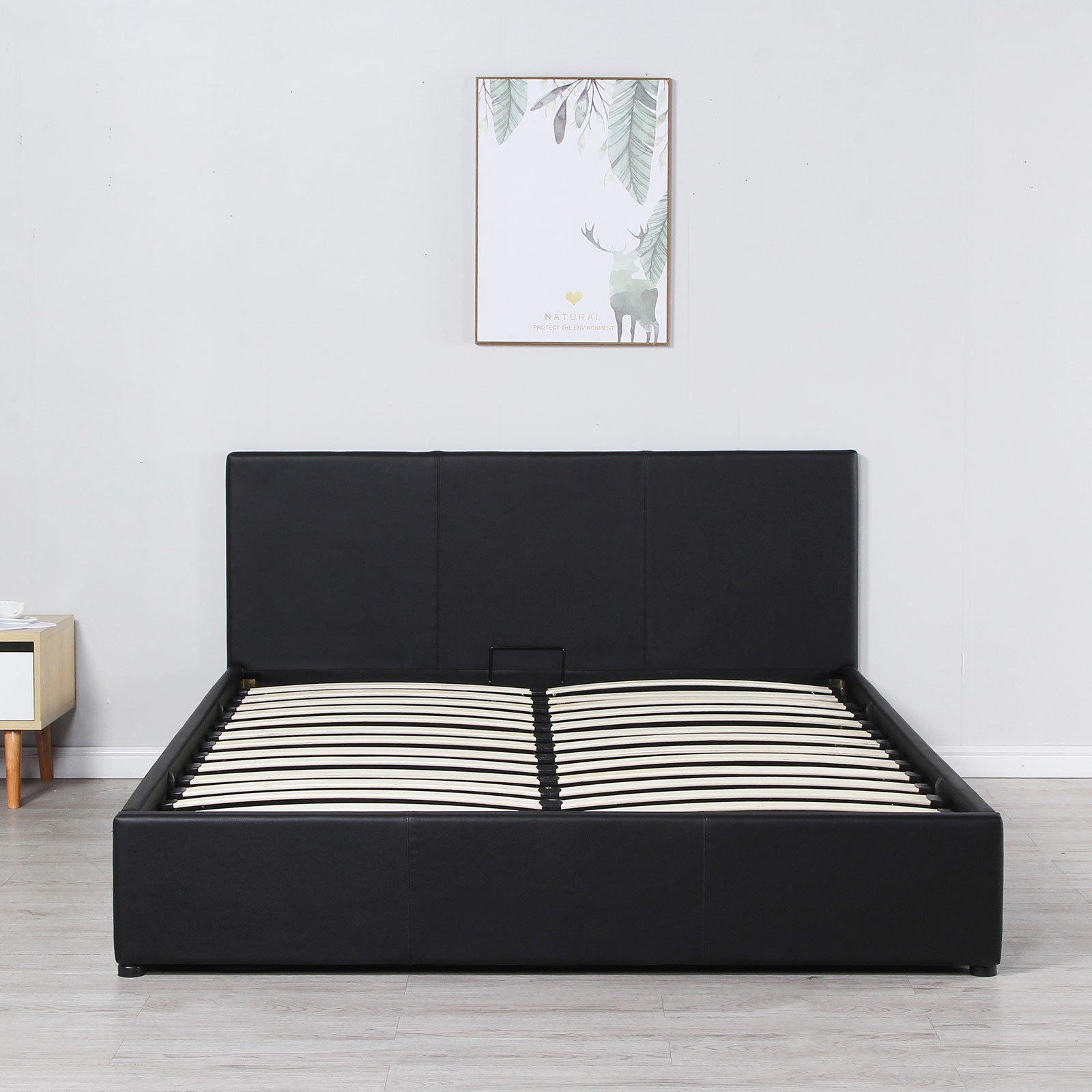 Milano Luxury Gas Lift Bed Frame and Headboard in Queen Black, showcasing modern design and gas lift functionality.