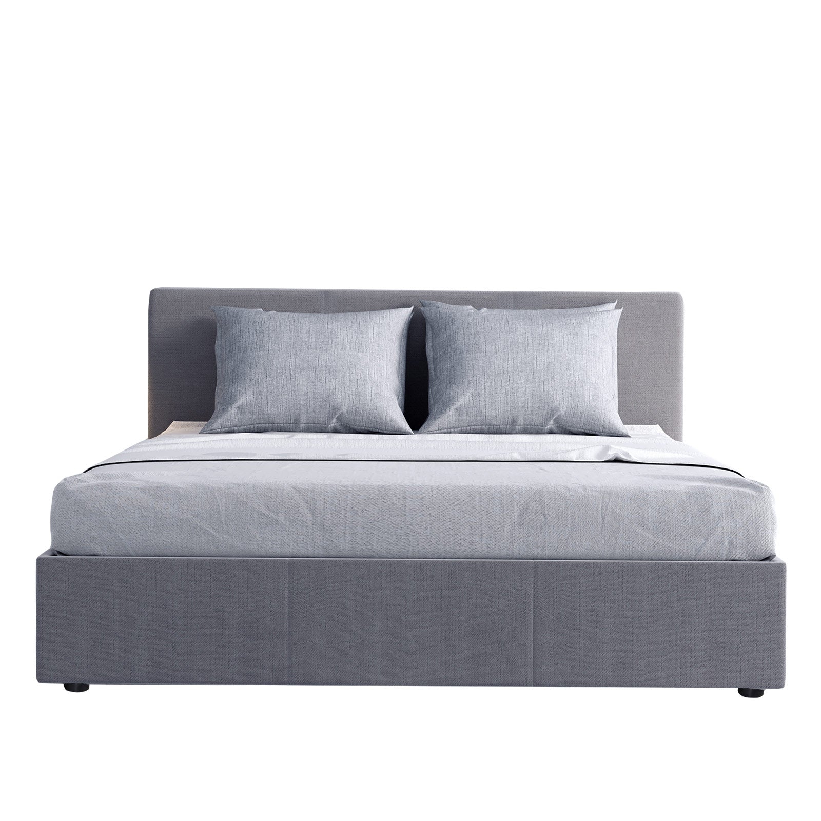 Milano Luxury Gas Lift Bed Frame with Headboard, showcasing modern design and spacious storage underneath.